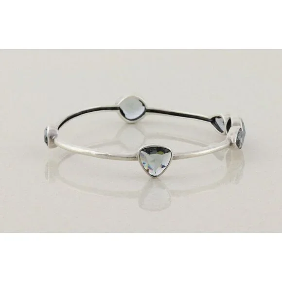 Sterling Silver Blue Glass Admire Bangle Bracelet 8" Silpada - Picture 5 of 8